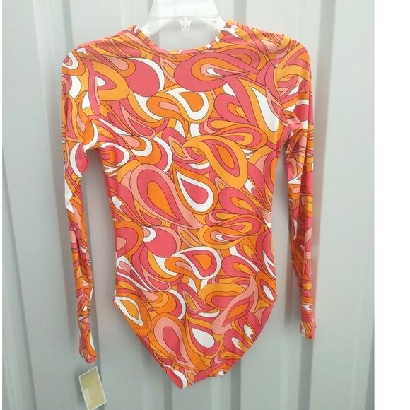 Michael Kors Swimsuit One Piece Zip Front Retro Long Sleeve Sz 8 NWT - Picture 5 of 5